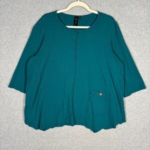 Focus Casual Life Asymmetric Tunic Top XL Teal Pocket Flowy Lagenlook Artsy Boho